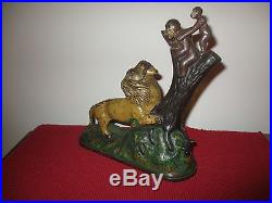 LION AND TWO MONKEYS Mechanical Bank Cast Iron Antique c1880's
