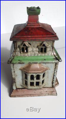 Large Antique Cast Iron CITY BANK with CHIMNEY made in US ca1873 books 4 $3000