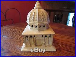 Large Antique Cast Iron Columbia Coin Bank Building Comination Lock On Bottom