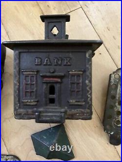 Large Assorted Lot Antique Old Cast Iron Mechanical Novelty Bank Parts