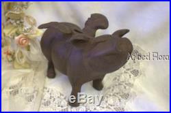 Large Cast Iron Flying Pig Bank Brown Statue Doorstop Piggy withwings 11 X 7