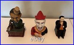 Lot Of 3 Humpty Dumpty Circus Clown Banker Cast Iron Coin Eater Mechanical Bank