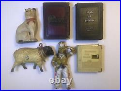 Lot Of 6 Cast Iron Still Banks & Books Cat Indian Sheep Vintage