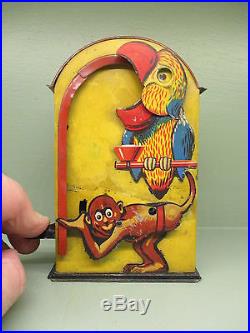 MONKEY & PARROT Mechanical Bank. Amusing Original Antique Americana Toy