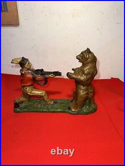 Mechanical Bank Indian Shooting Bear Circa Pat Dat 1888