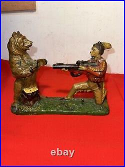 Mechanical Bank Indian Shooting Bear Circa Pat Dat 1888