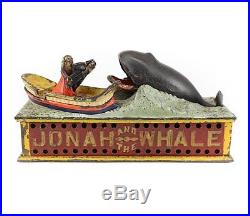Mechanical Cast iron coin bank, Jonah and the Whale, Shepard Hardware Co. C1900