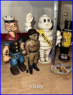 Michelin Mr. Peanut Popeye Bambino Piggy Bank Lot x4 Cast Iron Patina Collector