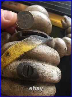 Michelin Tire Man Cast Iron Piggy Bank Car Truck Metal 4LB Patina Collector Auto