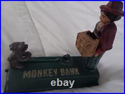 Monkey Bank Vintage Cast Iron Mechanical Coin Bank Working