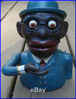 NEW CAST IRON MONEY HUNGRY MAN HIS EYES POP OUT MECHANICAL BANK BLACK AMERICANA