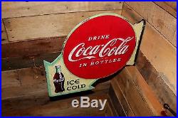 NEW COCA COLA Two Sided Arrow Wall Mount Sign vintage Style Soda Fountain Bottle