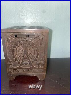 NICHOLS CO. WORLDS FAIR FERRIS WHEEL SAFE BANK with original key antique rare