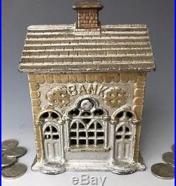 NR Antique AC Williams Cast Iron Double Door Still Penny Bank Building #1125