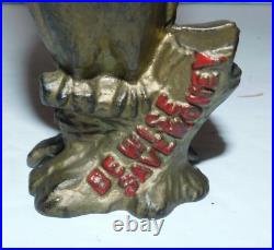 Neat Vintage Cast Iron Be Wise Save Money Owl Bank 5 Tall