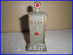 Neat old original cast iron small Stop Sign still penny bank by Dent c. 1920