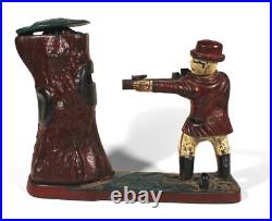 Nice Old Vintage Teddy And The Bear Mechanical Bank Cast Iron Polychrome Paint Nice Old Vintage Teddy And The Bear Mechanical Bank Cast Iron Polychrome Paint