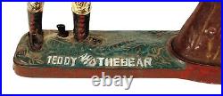 Nice Old Vintage Teddy And The Bear Mechanical Bank Cast Iron Polychrome Paint Nice Old Vintage Teddy And The Bear Mechanical Bank Cast Iron Polychrome Paint