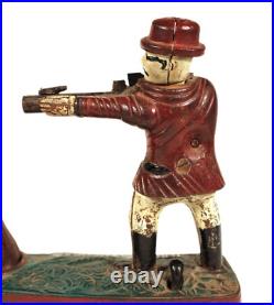 Nice Old Vintage Teddy And The Bear Mechanical Bank Cast Iron Polychrome Paint Nice Old Vintage Teddy And The Bear Mechanical Bank Cast Iron Polychrome Paint