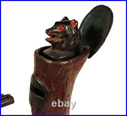Nice Old Vintage Teddy And The Bear Mechanical Bank Cast Iron Polychrome Paint Nice Old Vintage Teddy And The Bear Mechanical Bank Cast Iron Polychrome Paint