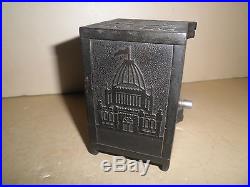 Niceold original cast ironTime Lock Puzzle Safe #326 still bank 1893