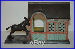 Original 1880 Cast Iron Mule Entering Barn Mechanical Bank, Exc Paint No Reserve