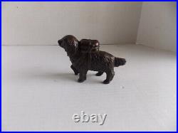 ORIGINAL ANTIQUE ST BERNARD With PACK SM CAST IRON DOG BANK 5,5