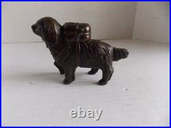ORIGINAL ANTIQUE ST BERNARD With PACK SM CAST IRON DOG BANK 5,5