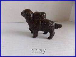 ORIGINAL ANTIQUE ST BERNARD With PACK SM CAST IRON DOG BANK 5,5