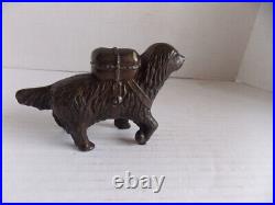 ORIGINAL ANTIQUE ST BERNARD With PACK SM CAST IRON DOG BANK 5,5