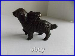 ORIGINAL ANTIQUE ST BERNARD With PACK SM CAST IRON DOG BANK 5,5