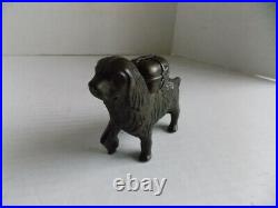 ORIGINAL ANTIQUE ST BERNARD With PACK SM CAST IRON DOG BANK 5,5
