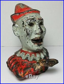 ORIGINAL Antique HUMPTY DUMPTY Clown CAST IRON MECHANICAL BANK SHEPARD HARDWARE