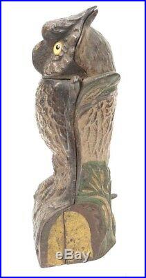 ORIGINAL Owl Turns Head Cast Iron Mechanical Bank J & E Stevens, Circa 1880
