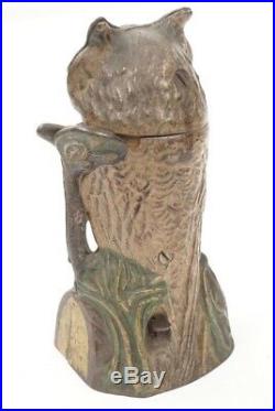 ORIGINAL Owl Turns Head Cast Iron Mechanical Bank J & E Stevens, Circa 1880