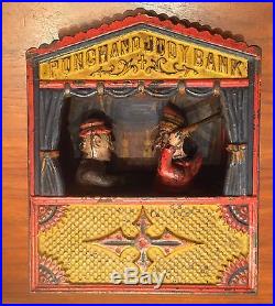 ORIGINAL cir. 1884 Punch And Judy Cast Iron Mechanical Bank, Working, Excellent