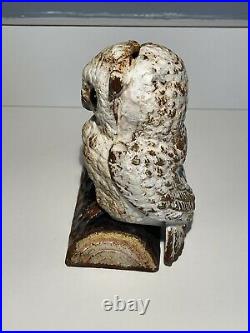 OWL Antique Cast Iron Glass Eyes Figural Bird Decorative Art Statue Coin Bank