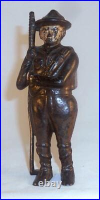 Old Hubley Painted Cast Iron Boy Scout Buckle & Scarf Standing Still Penny Bank Old Hubley Painted Cast Iron Boy Scout Buckle & Scarf Standing Still Penny Bank