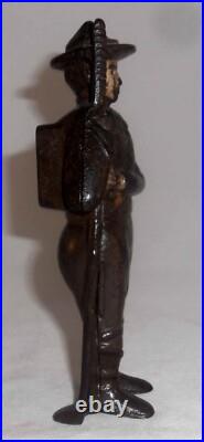 Old Hubley Painted Cast Iron Boy Scout Buckle & Scarf Standing Still Penny Bank Old Hubley Painted Cast Iron Boy Scout Buckle & Scarf Standing Still Penny Bank