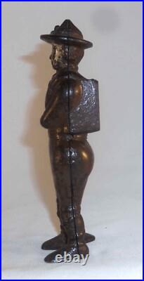 Old Hubley Painted Cast Iron Boy Scout Buckle & Scarf Standing Still Penny Bank Old Hubley Painted Cast Iron Boy Scout Buckle & Scarf Standing Still Penny Bank