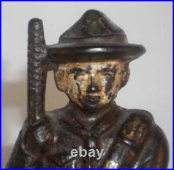 Old Hubley Painted Cast Iron Boy Scout Buckle & Scarf Standing Still Penny Bank Old Hubley Painted Cast Iron Boy Scout Buckle & Scarf Standing Still Penny Bank