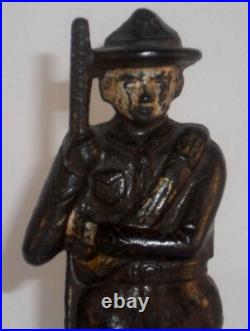 Old Hubley Painted Cast Iron Boy Scout Buckle & Scarf Standing Still Penny Bank Old Hubley Painted Cast Iron Boy Scout Buckle & Scarf Standing Still Penny Bank