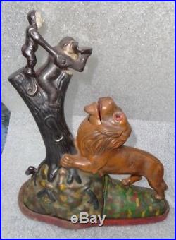 Old Keyser Rex Lion and Two Monkeys cast iron mechanical bank