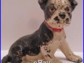 Old Unusual Antique Hubley Cast Iron Boston Terrier Sitting Dog Coin Bank