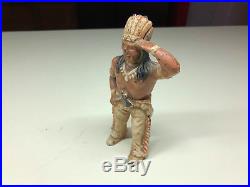 Old Vtg Cast Iron Indian Chief Head Dressing Standing Still Coin Piggy Bank
