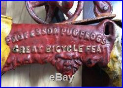 Original 1875 Cast Iron Professor Pug Frogs Great Bicycle Feat Mechanical Bank