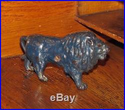 Original 1910 -1920 Antique Vtg Hubley Blue Lion Cast Iron Penny Bank Gift Idea