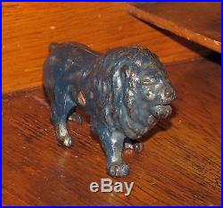 Original 1910 -1920 Antique Vtg Hubley Blue Lion Cast Iron Penny Bank Gift Idea