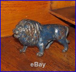 Original 1910 -1920 Antique Vtg Hubley Blue Lion Cast Iron Still Penny Bank NR
