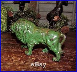 Original 1910 -1920 Antique Vtg Hubley Green Lion Cast Iron Toy Still Penny Bank